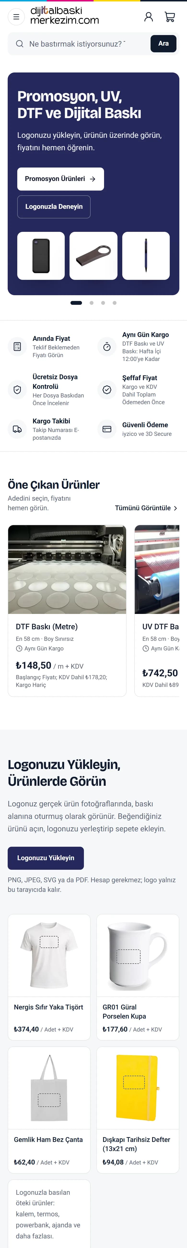 Dijital Baskı Merkezim'in telefondaki görünümü